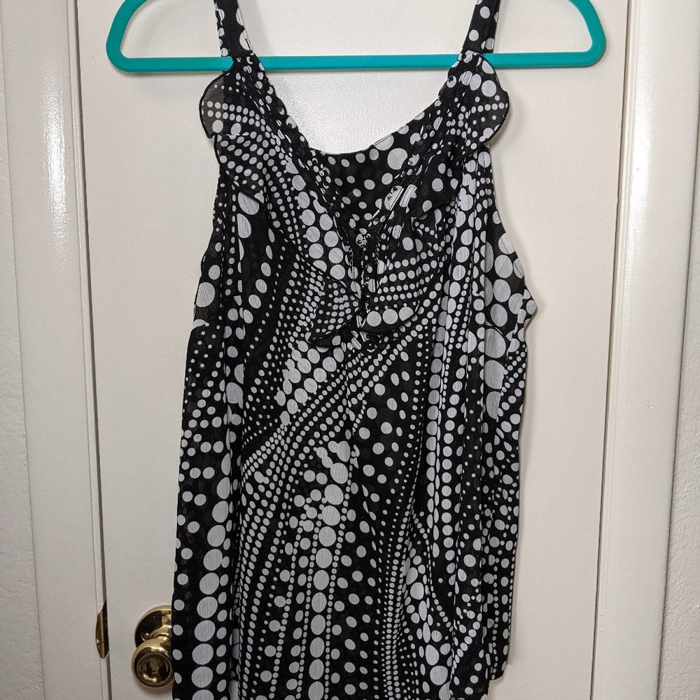 Semi Sheer black & white polka dot tank
